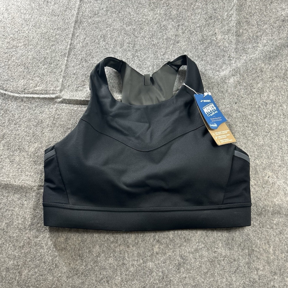 Brooks Sports Bra 34 DD/E Drive 3 Pocket Run Black Compression Wicking Quick Dry